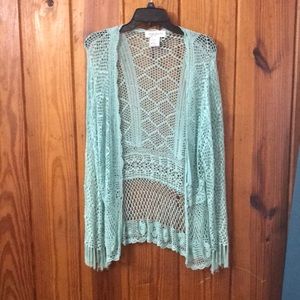 Crocheted turquoise jacket